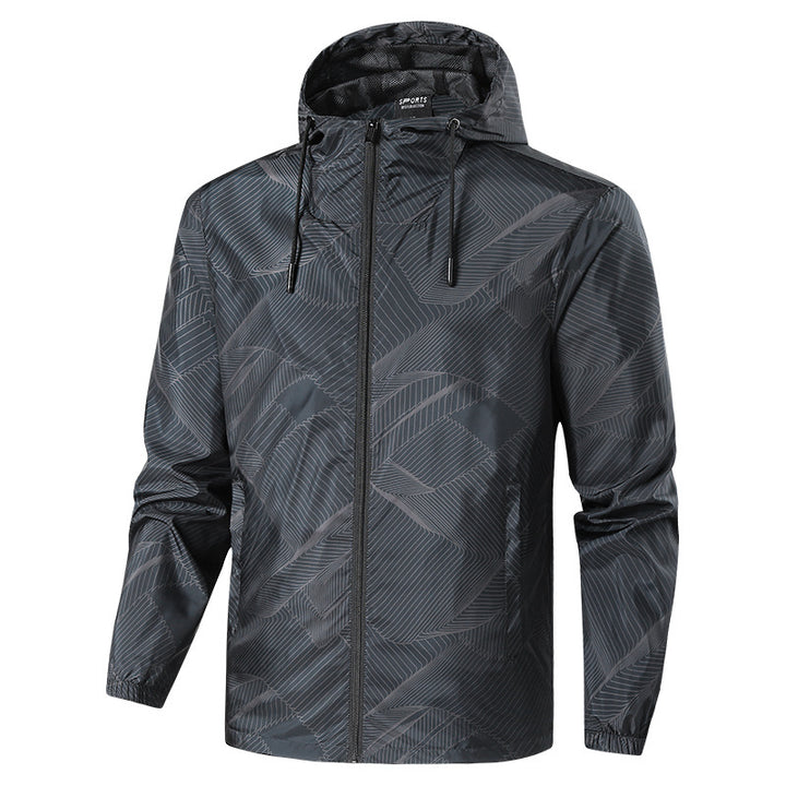 Herren Leichte Kapuzen-Windbreakerjacke mit grafischem Allover-Print und Packfunktion Drune