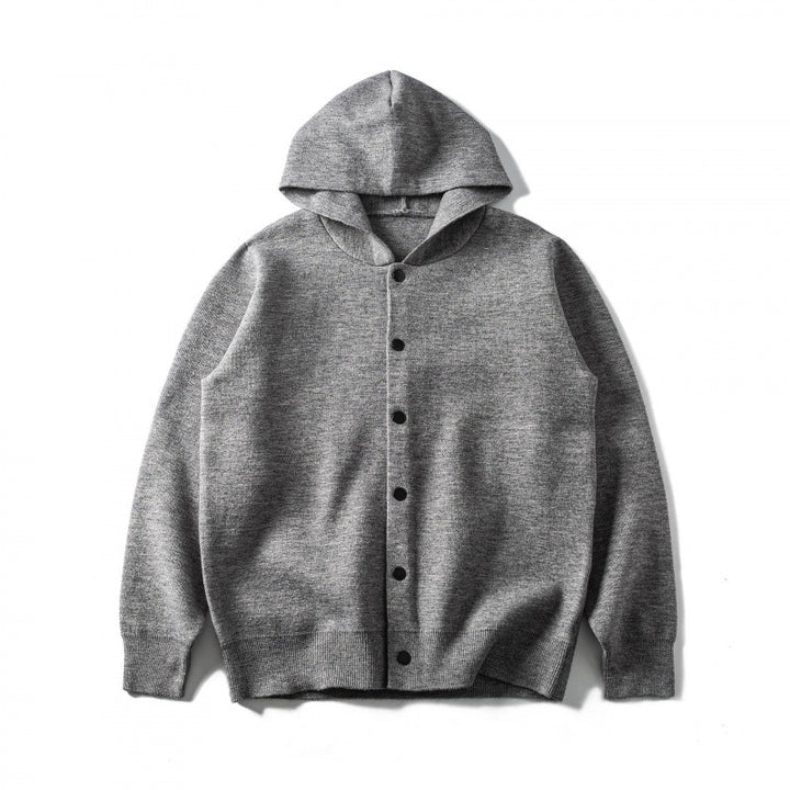 Unisex Kapuzen-Strickcardigan mit durchgehender Knopfleiste und gerippten Abschlüssen Drune