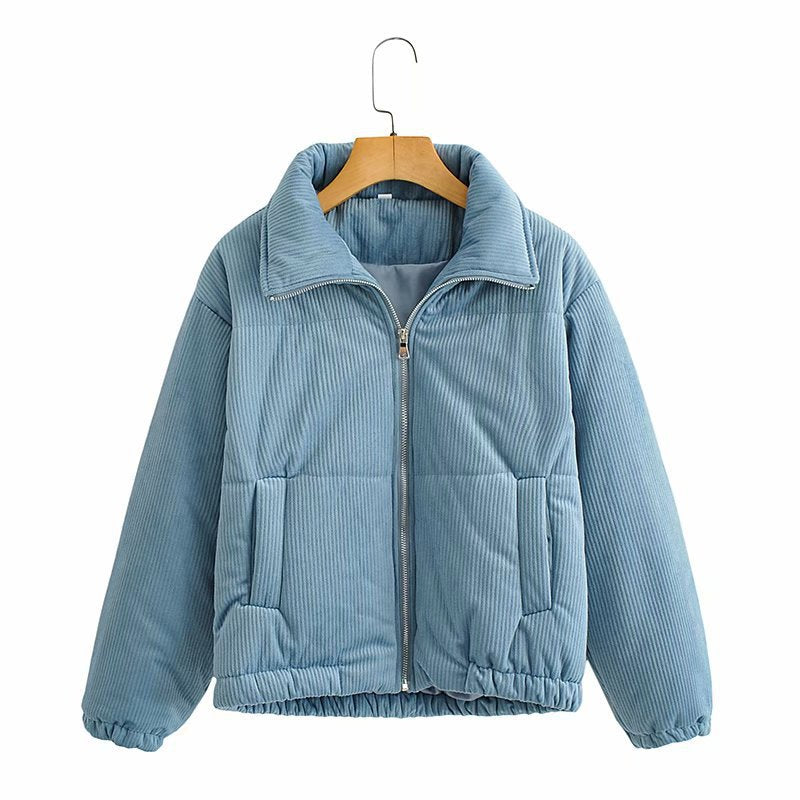 Damen Lässige Cordjacke mit hohem Kragen und elastischen Bündchen Drune