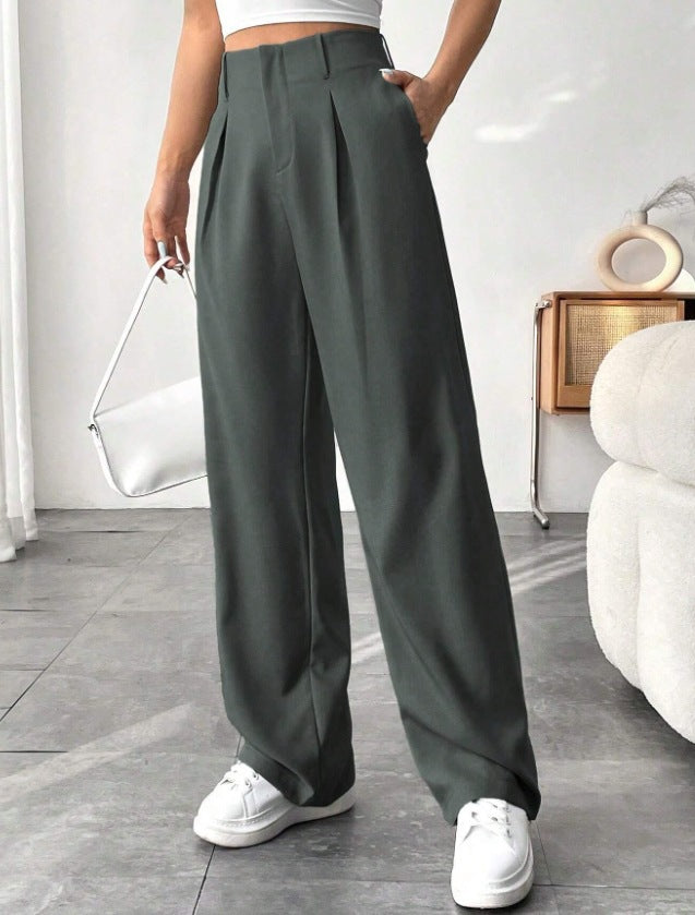 Damen Elegante Bundfaltenhose mit weitem Schnitt Drune