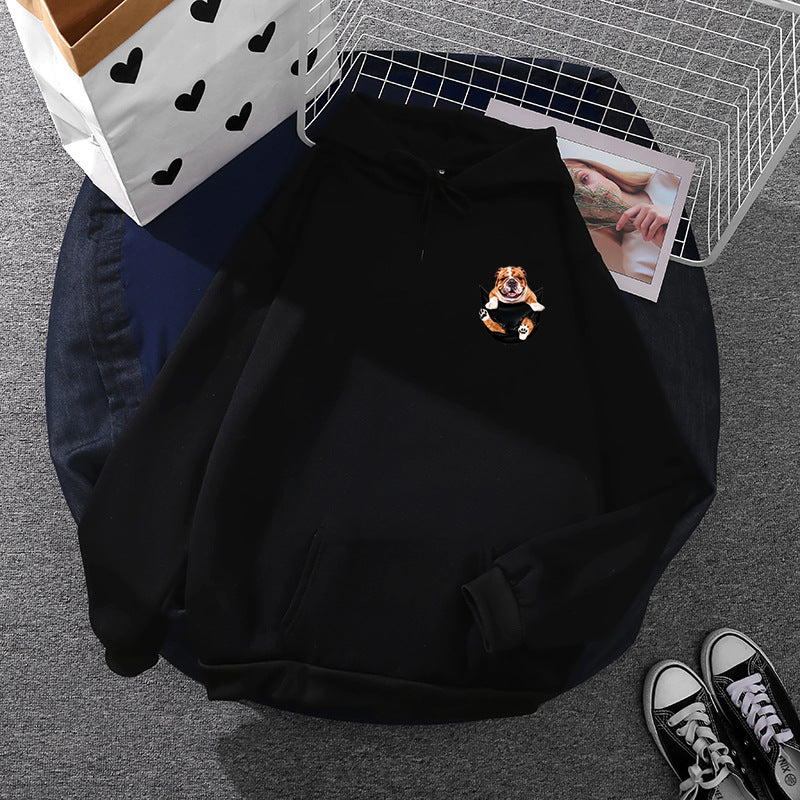 Unisex nan Kapuzenpullover mit Bulldoggen-Taschenpatch, oversized Schnitt und angerauter Fleece-Innenseite Drune