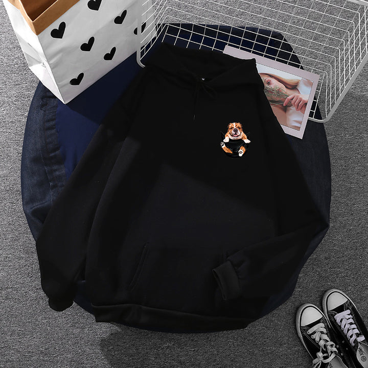 Unisex nan Kapuzenpullover mit Bulldoggen-Taschenpatch, oversized Schnitt und angerauter Fleece-Innenseite Drune