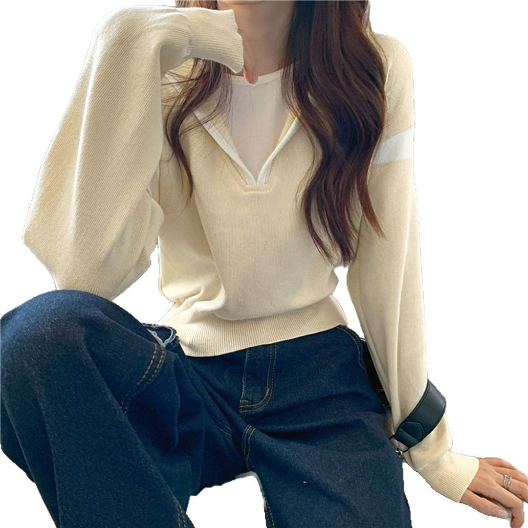 Damen lässiger Pullover mit V-Ausschnitt und Oversized-Schnitt Drune