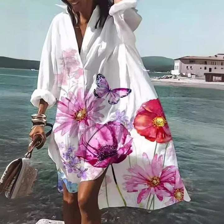Damen nan luftiges Strandkleid Kaftan mit tropischem Blattprint und weitem Schnitt Drune