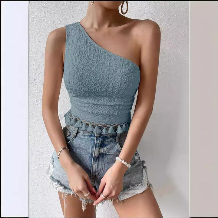 Damen Einseitiges Top mit dekorativem Volantabschluss Drune
