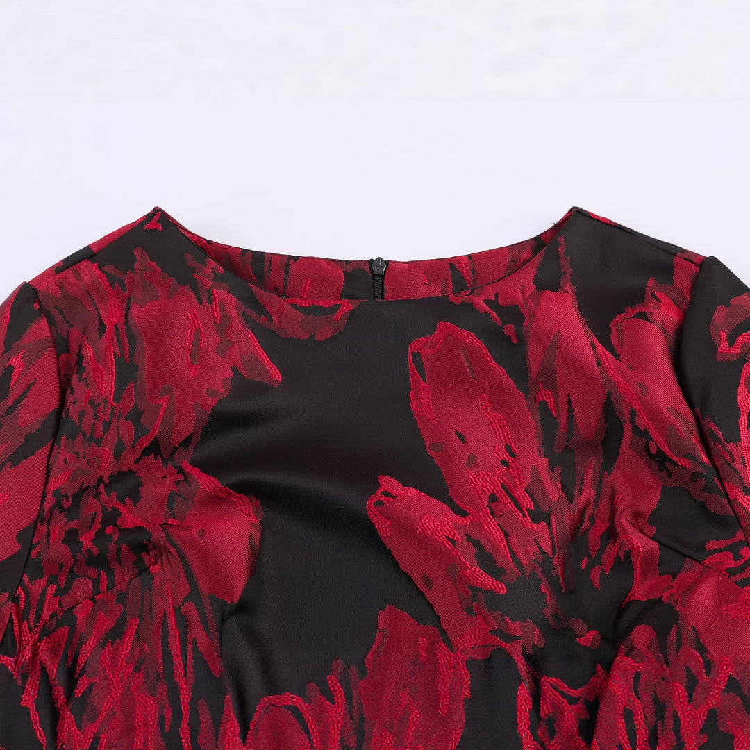 Damen nan festliches A-Linien Minikleid mit Jacquardstruktur, voluminösen Volantärmeln und dekorativem Ziergürtel Drune