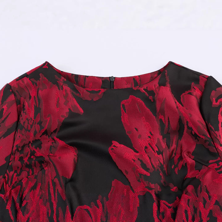 Damen nan festliches A-Linien Minikleid mit Jacquardstruktur, voluminösen Volantärmeln und dekorativem Ziergürtel Drune