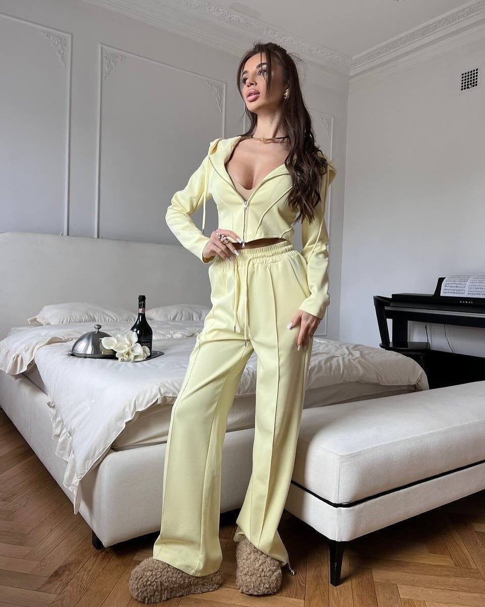 Damen stylisches Kapuzenset mit elegantem Reißverschluss Drune