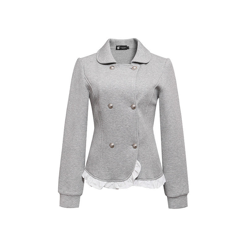 Damen Taillierte Sweatjacke im Peplum‑Stil mit Doppelreihe und Volantbesatz Drune