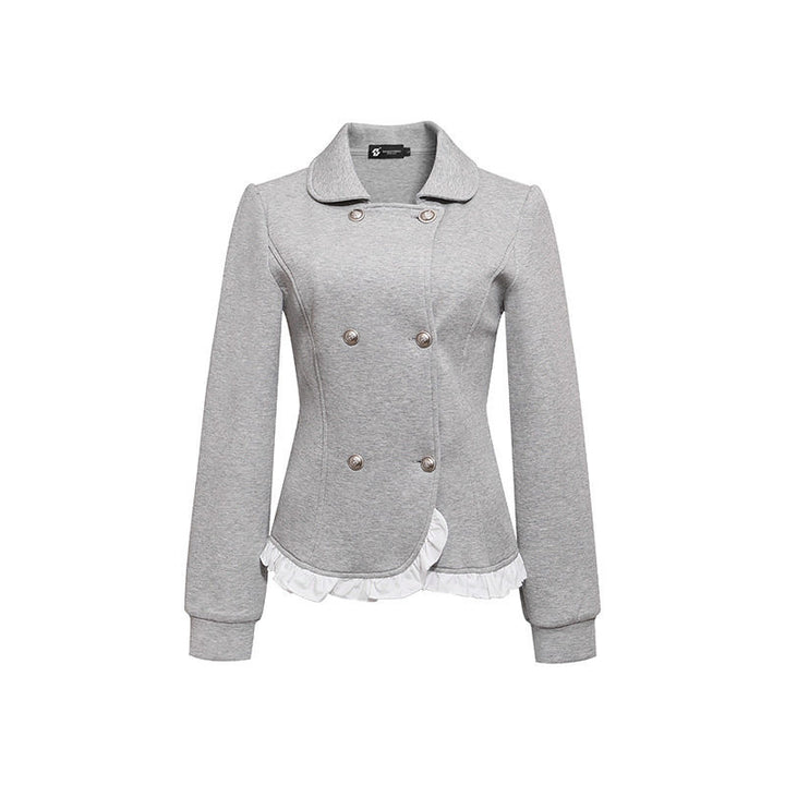 Damen Taillierte Sweatjacke im Peplum‑Stil mit Doppelreihe und Volantbesatz Drune