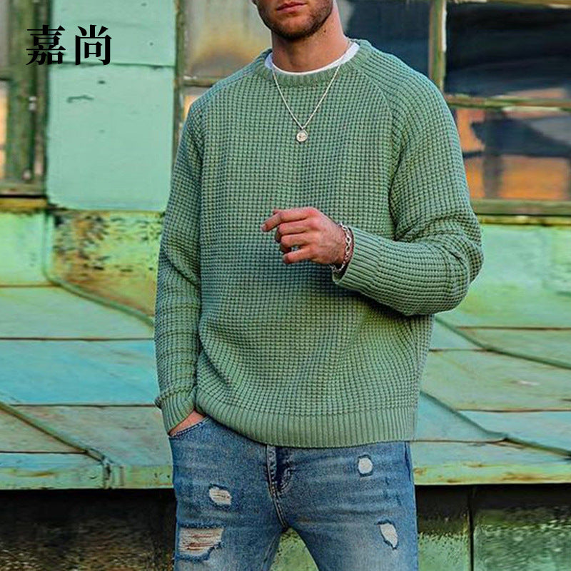 Herren Atmungsaktiver Waffelstrick-Pullover Slim-Fit mit Rippenbündchen Drune