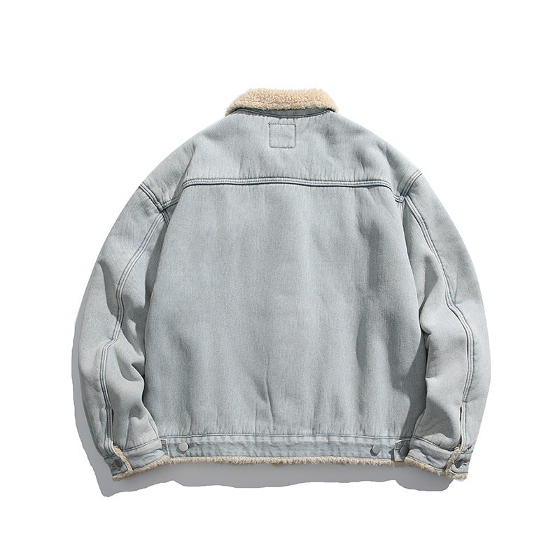 Unisex Oversize-Jeansjacke mit Teddyfutter und Sherpa-Kragen Drune