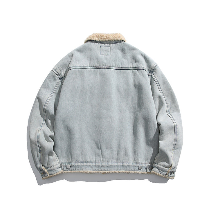 Unisex Oversize-Jeansjacke mit Teddyfutter und Sherpa-Kragen Drune