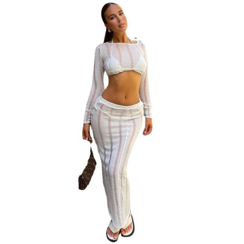 Damen elegantes und luftiges Crop-Top mit passendem Maxirock Drune