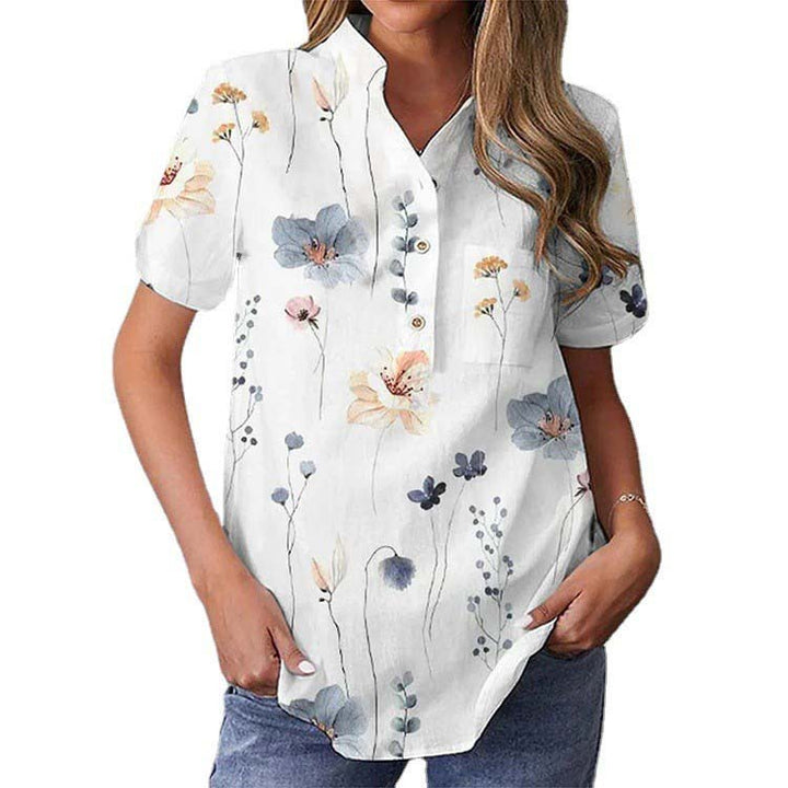 Damen elegante und florale Bluse mit Knopfdetail Drune