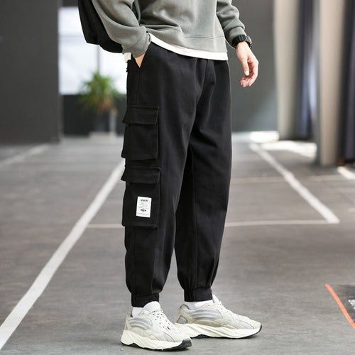 Herren nan Cargo-Joggerhose mit mehreren aufgesetzten Taschen, elastischem Bund und gekräuselten Knöcheln Drune