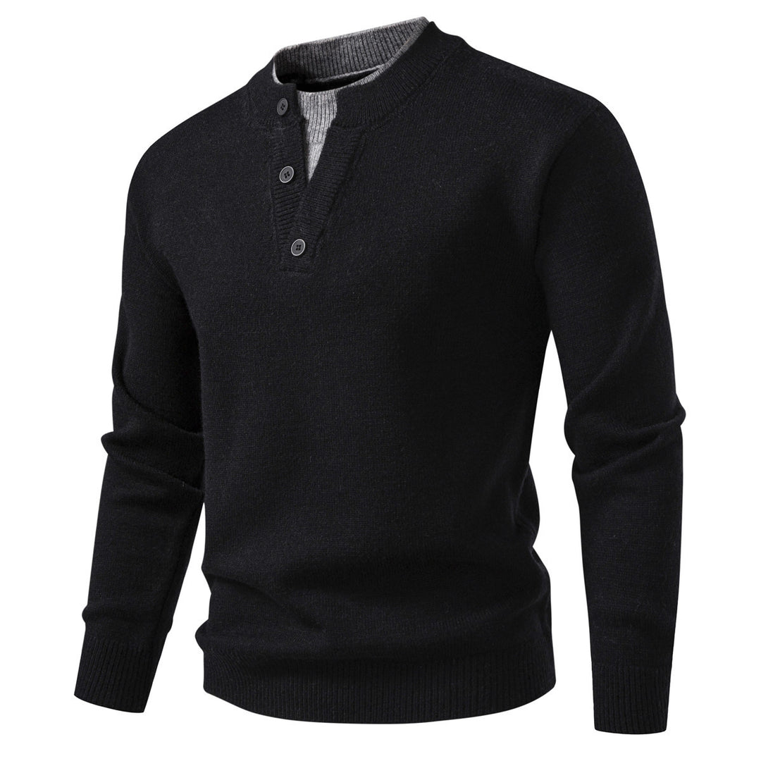Herren Feinstrick-Henley-Pullover mit kurzer Knopfleiste und geripptem Stehkragen Drune