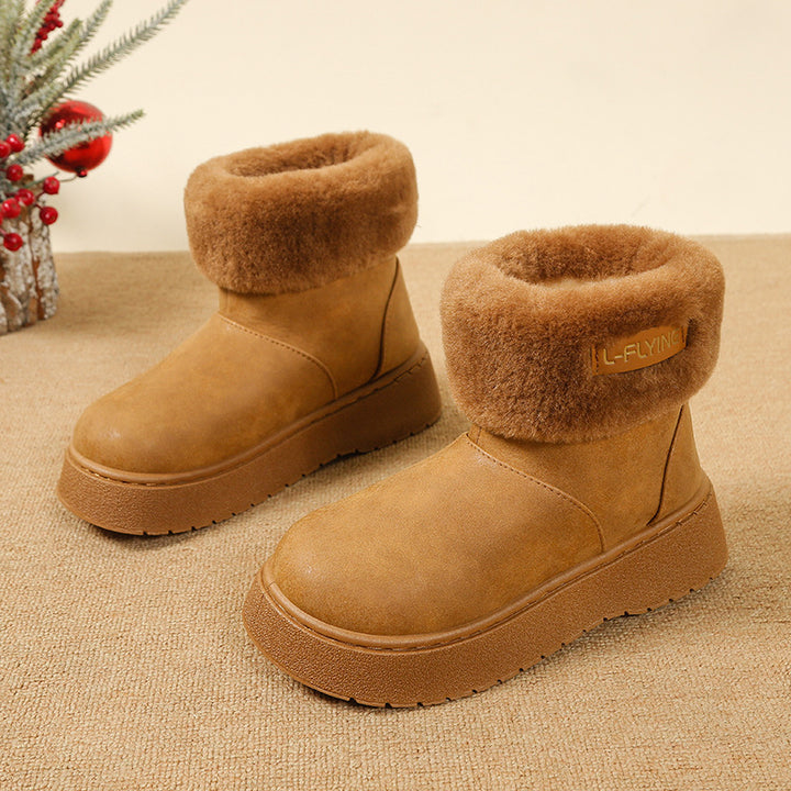 Damen Kuschelige Plateau‑Stiefeletten mit faux‑Fellkragen und rutschfester Gummisohle Drune