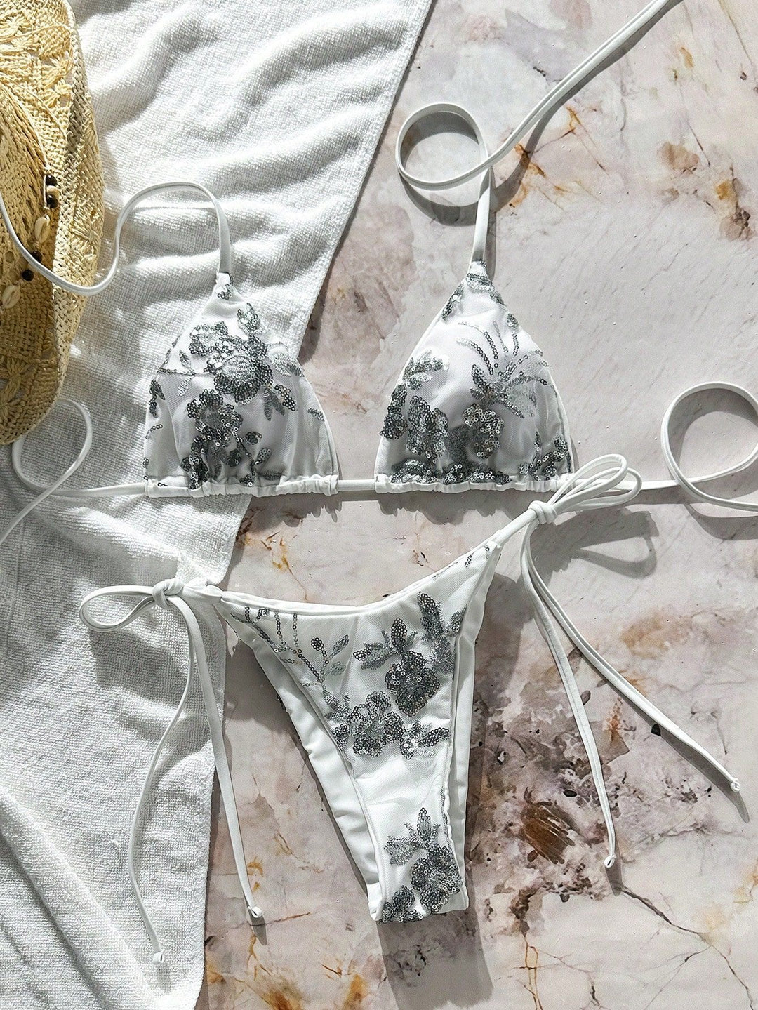 Damen Glamouröser Triangel-Bikini mit Glitzerelementen Drune