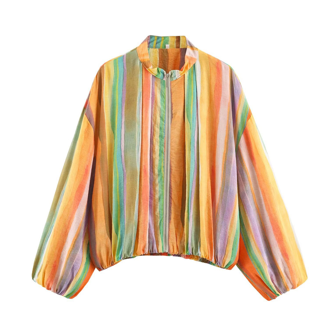 Damen leichte transparente Oversize-Blousonjacke mit Ballonärmeln Drune