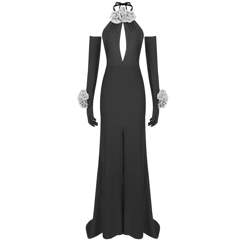 Damen Elegantes Jumpsuit mit floralen Akzenten und tiefem V-Ausschnitt Drune