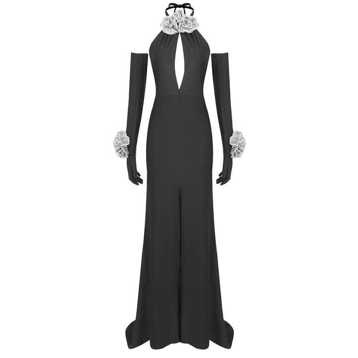Damen Elegantes Jumpsuit mit floralen Akzenten und tiefem V-Ausschnitt Drune