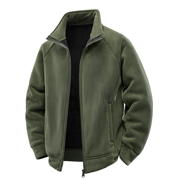 Herren Double-Fleece-Übergangsjacke mit Teddy‑Innenfutter, Stehkragen & verdeckten Eingrifftaschen Drune