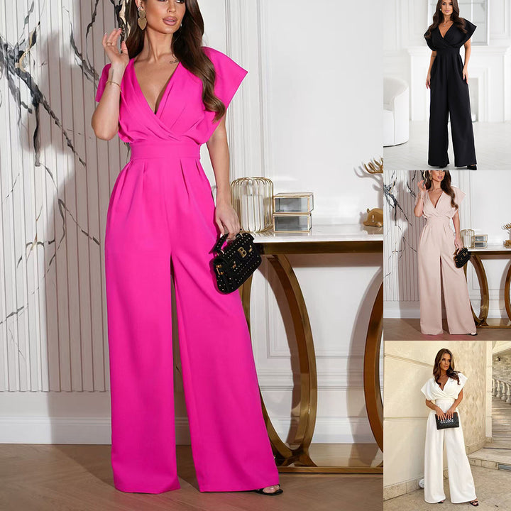 Damen Jumpsuit mit elegantem V-Ausschnitt und weitem Bein Drune