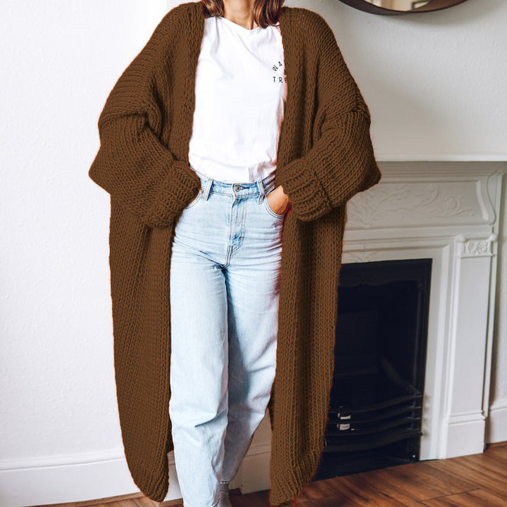 Damen Oversized Strickmantel mit Taschen und grober Textur Drune