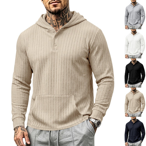 Herren Strukturiertes Kapuzen-Henley-Pullover mit Kängurutasche und Zopfstruktur Drune