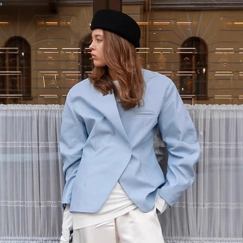 Damen Elegante Oversized-Blazerjacke mit asymmetrischem Schnitt und praktischen Taschen Drune