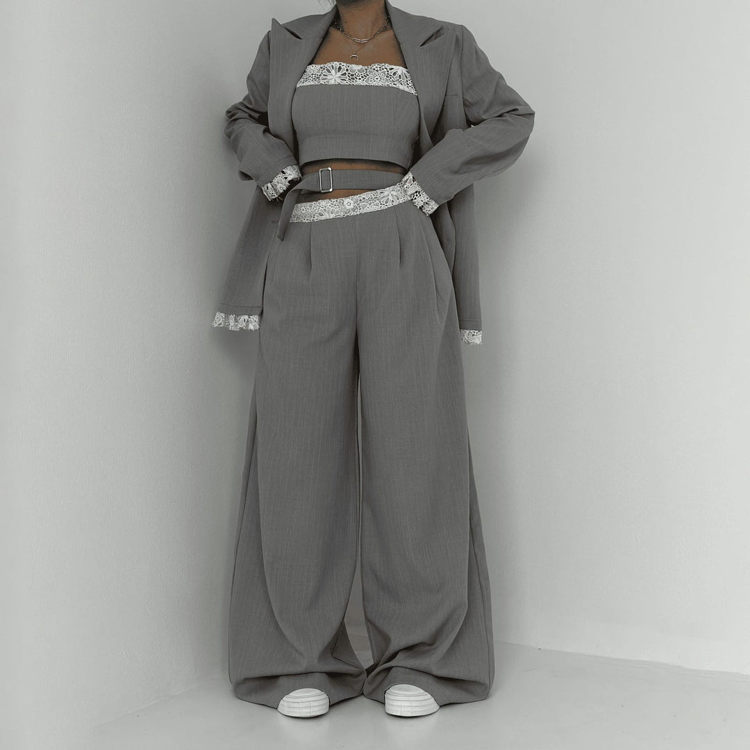 Damen Elegantes Zweiteiliges Set mit Spitzen-Details Drune