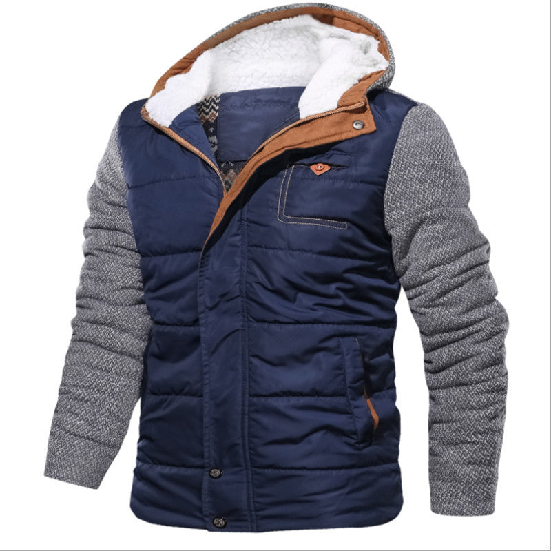Herren Hybrid-Winterjacke mit gesteppter Thermoisolierung, Strickärmeln und Sherpa-Kapuzenfutter Drune