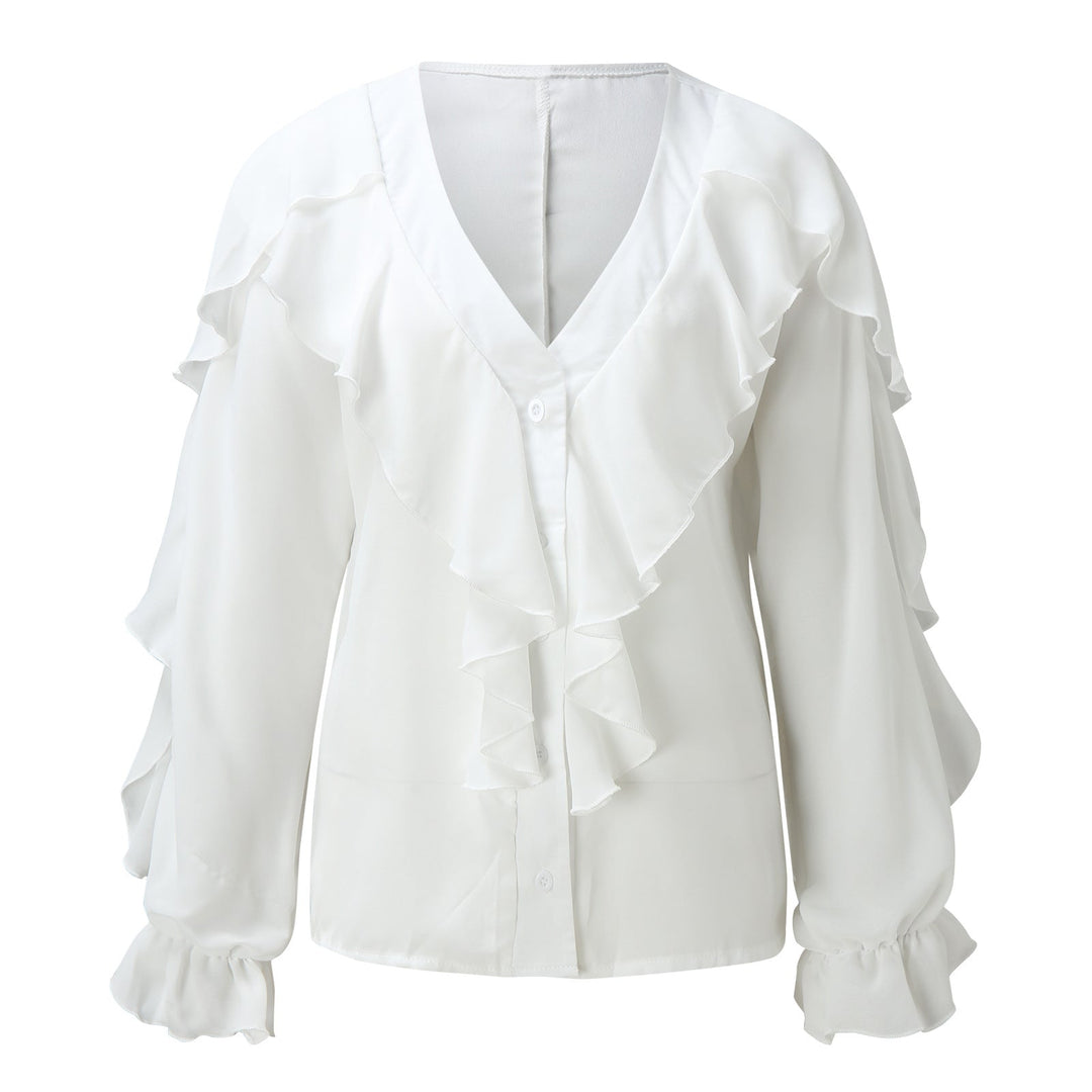 Drune | Chiffon V-Ausschnitt Langarmshirt
