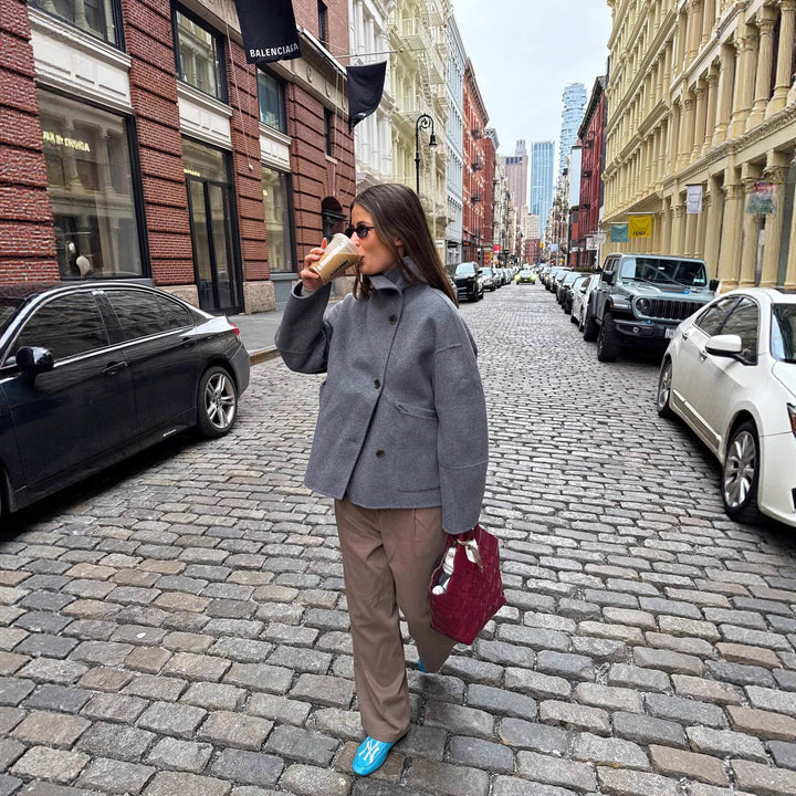 Damen Oversized Wolljacke mit ausgefallenem Schnitt und praktischen Taschen Drune