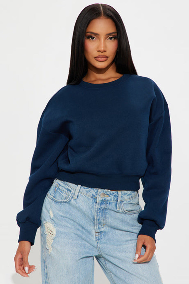 Damen cropped Sweatshirt mit überschnittenen Schultern und breitem Saum Drune