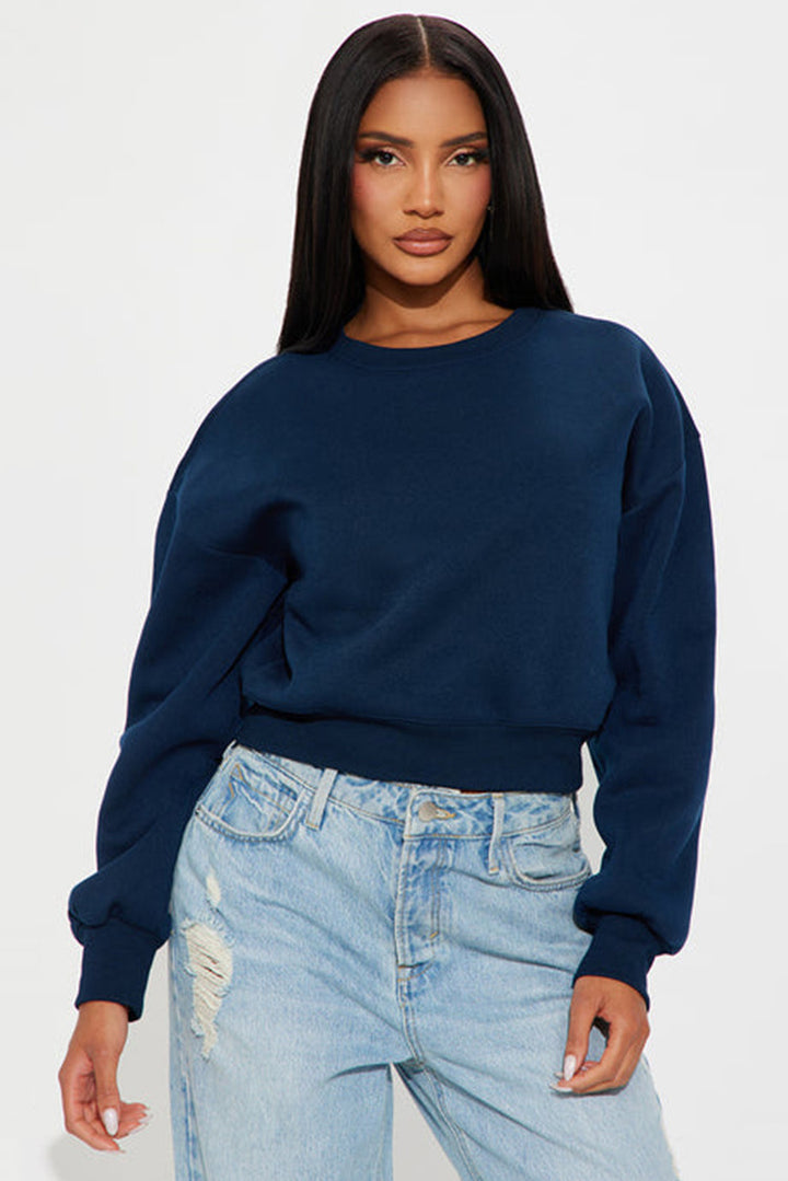 Damen cropped Sweatshirt mit überschnittenen Schultern und breitem Saum Drune