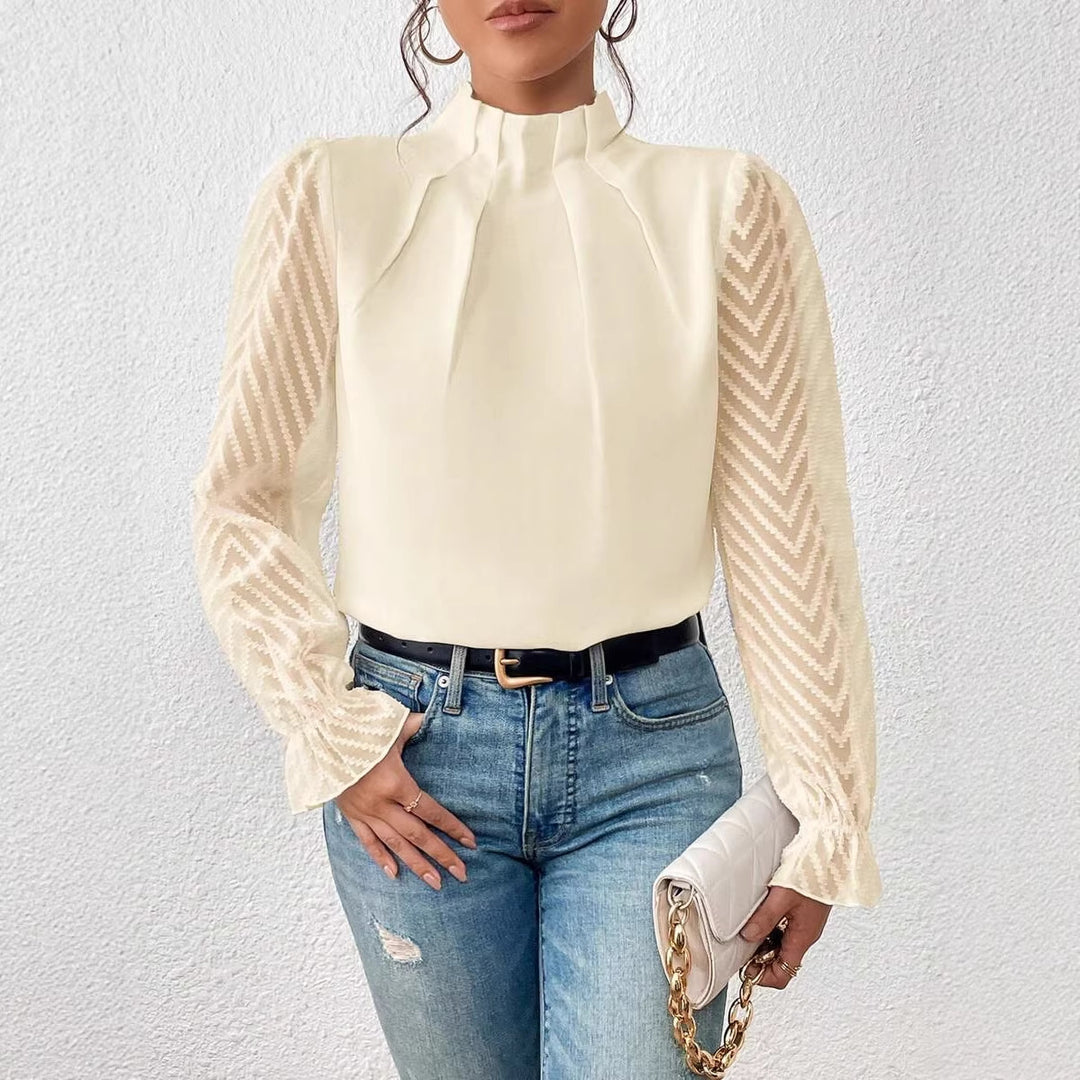 Damen Taillierte Chiffonbluse mit Stehkragen und transparenten Chevron-Ärmeln Drune