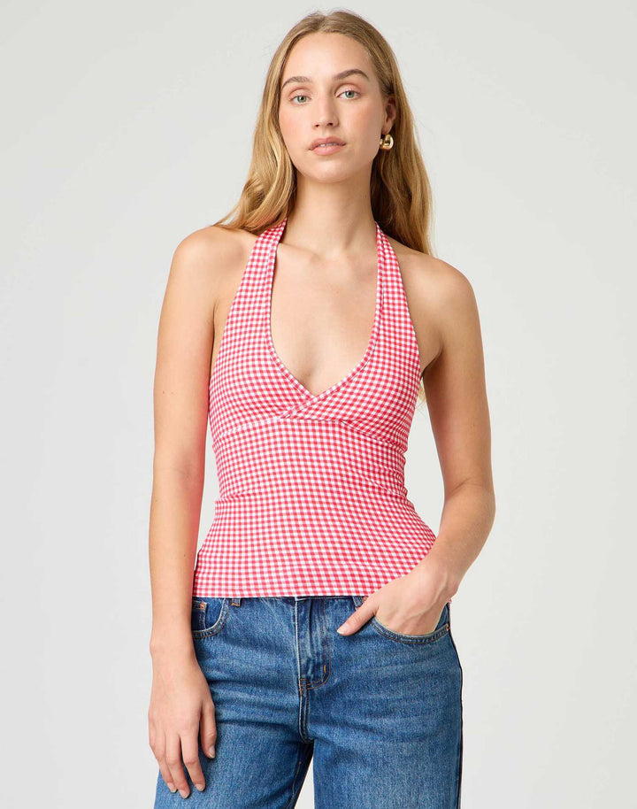 Damen Halter-Top mit Punktmuster und V-Ausschnitt Drune