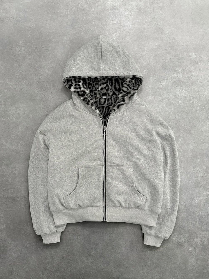 Unisex nan gefütterte Kapuzenjacke kurz geschnitten mit Kreuz-Reißverschluss Drune