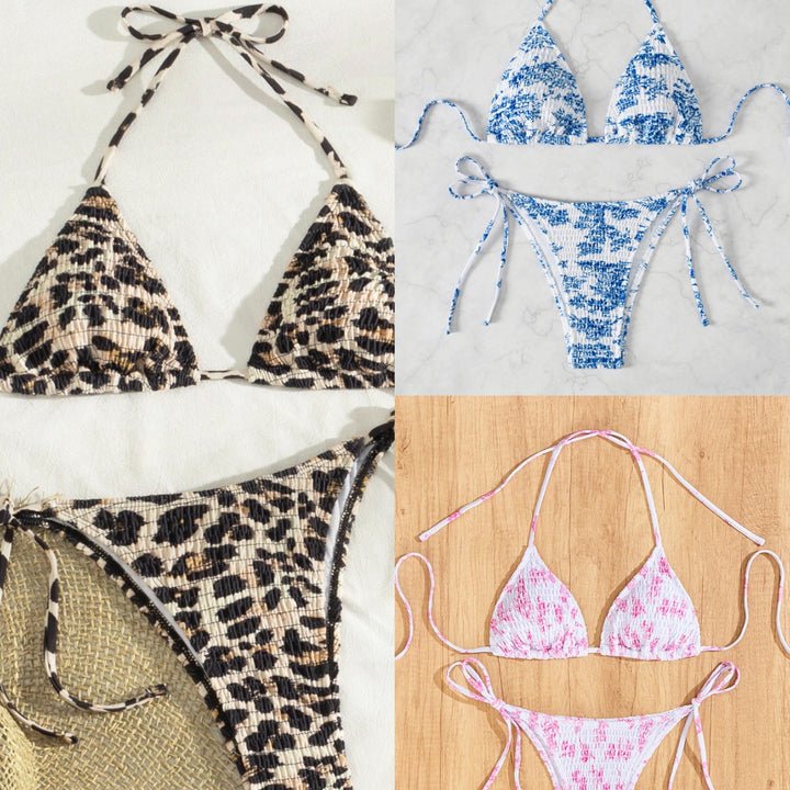 Damen Triangel-Bikini mit verspieltem Leo-Design und verstellbaren Bändern Drune