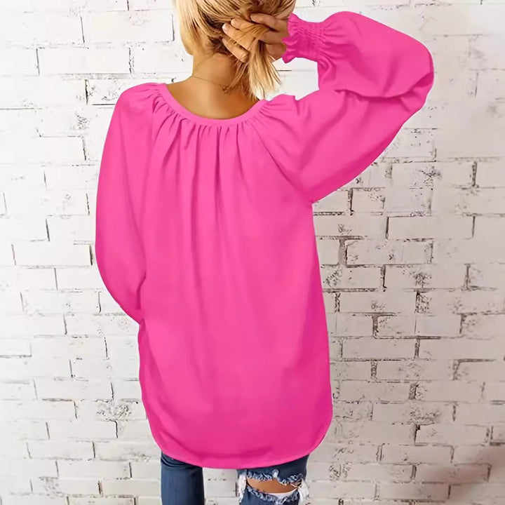 Damen Elegantes V-Ausschnitt Bluse mit Puffärmeln Drune