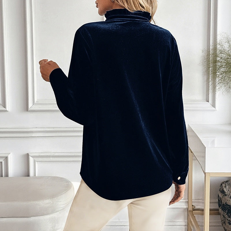 Damen Elegantes Samtoberteil mit Knopfdetails Drune