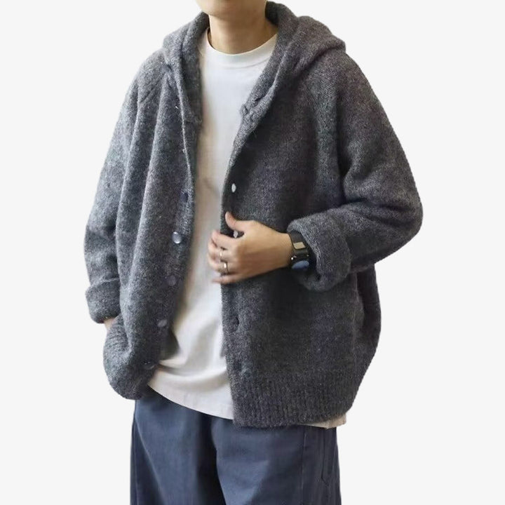 Herren Gemütliche Strickjacke mit Kapuze und Knopfverschluss Drune
