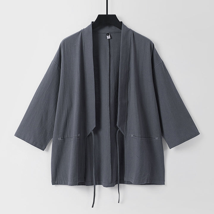 Damen Lockerer Kimono-Cardigan aus Baumwollmix mit Tunnelzug und Hüfttaschen Drune