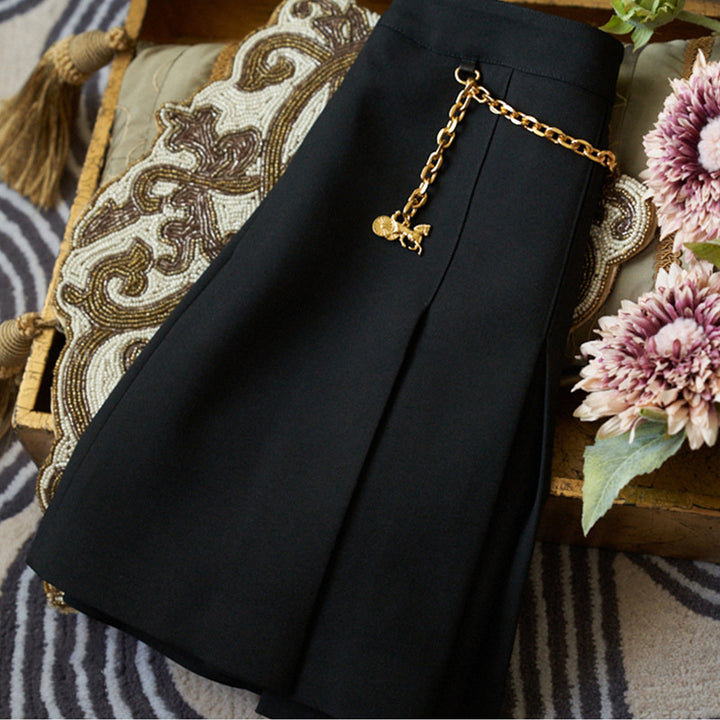 Damen Eleganter Faltenrock mit Kette Drune