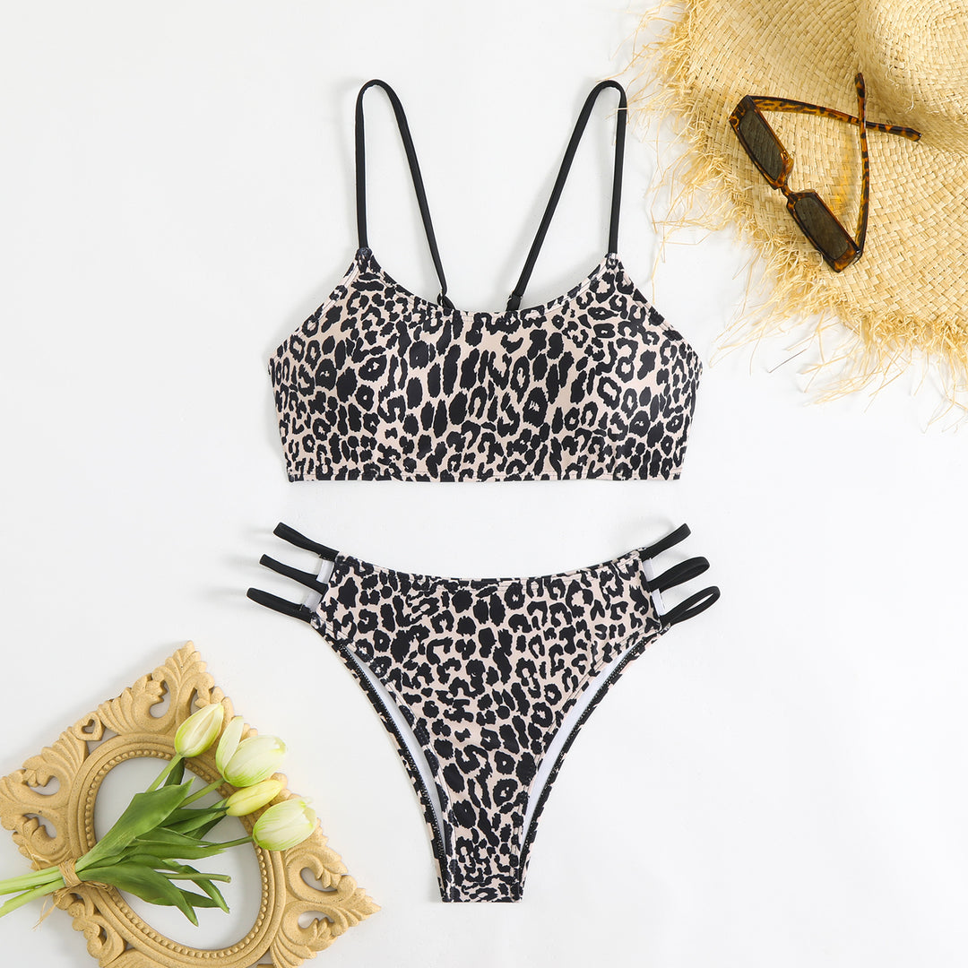 Damen Tierdruck Trägerbikini-Set Drune
