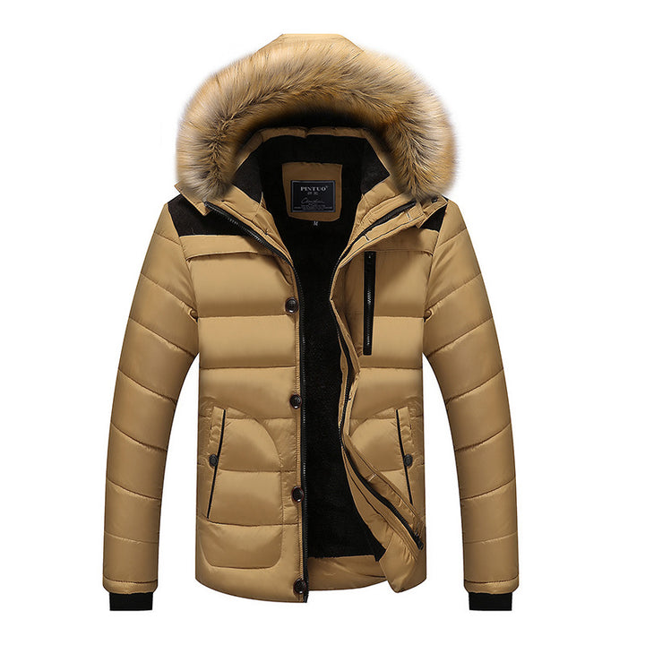 Herren Steppparka mit Teddyfutter, Kapuze mit Kunstfellbesatz und versteckter Brusttasche Drune