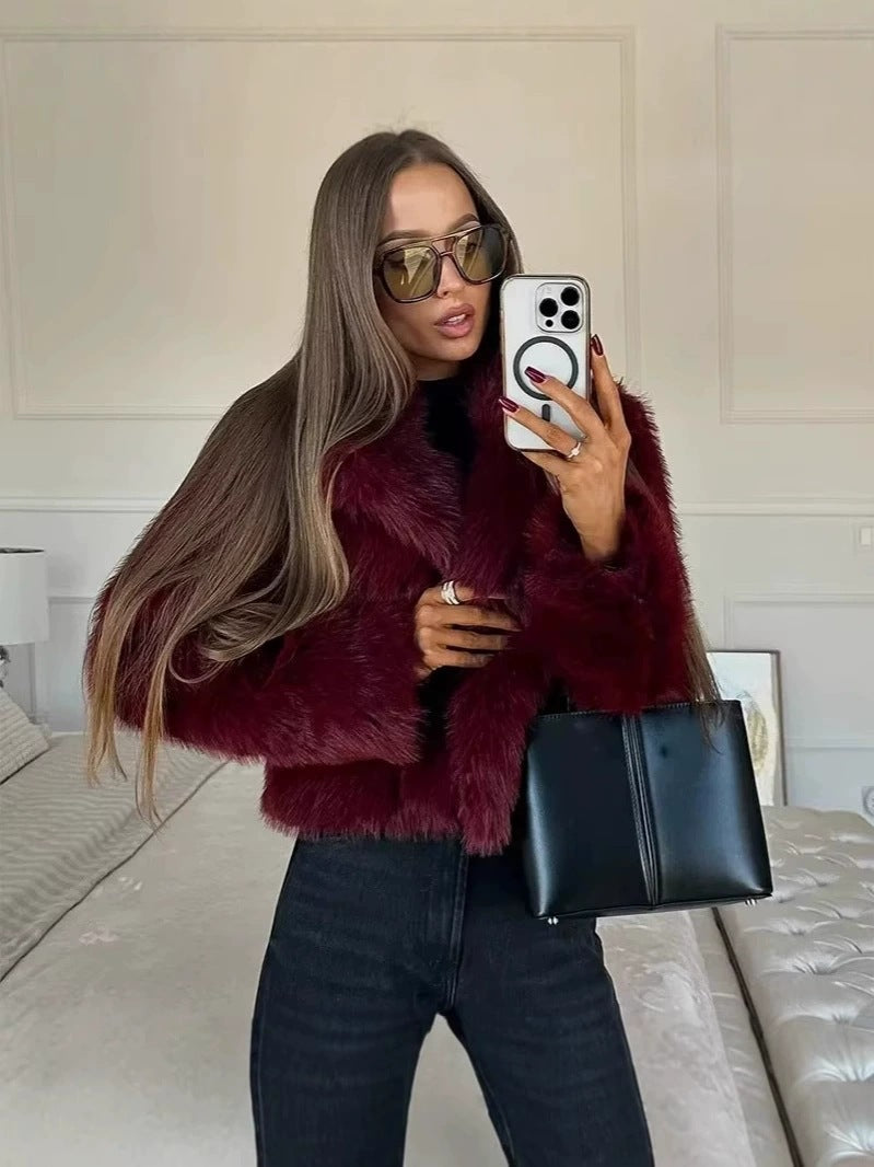 Damen Kurzer Teddy‑Faux‑Fur‑Cropped‑Blouson mit innenliegender Knopfleiste und soften Ärmelabschlüssen Drune