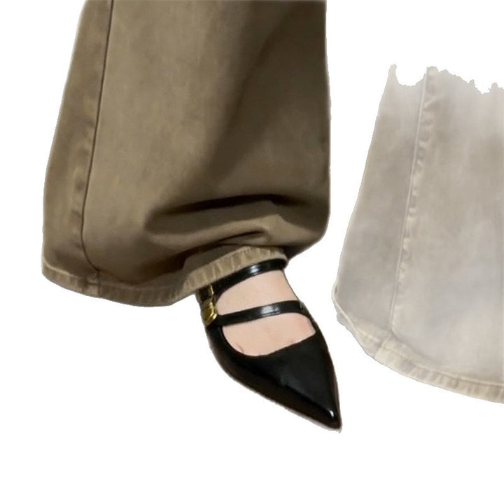 Damen Spitz zulaufende Kitten‑Heel Mules mit doppeltem Riemen und goldener Zierschnalle Drune